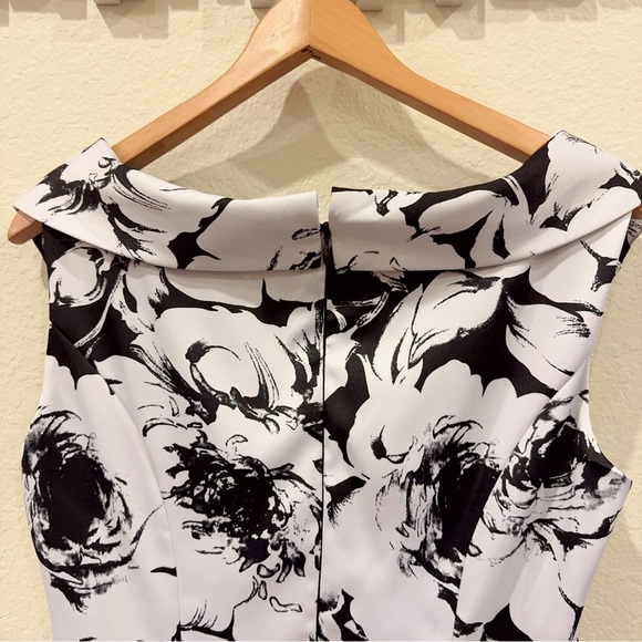 Connected Apparel Black & White Floral Ruched Short Dress Preowned Size 6 - Picture 6 of 7